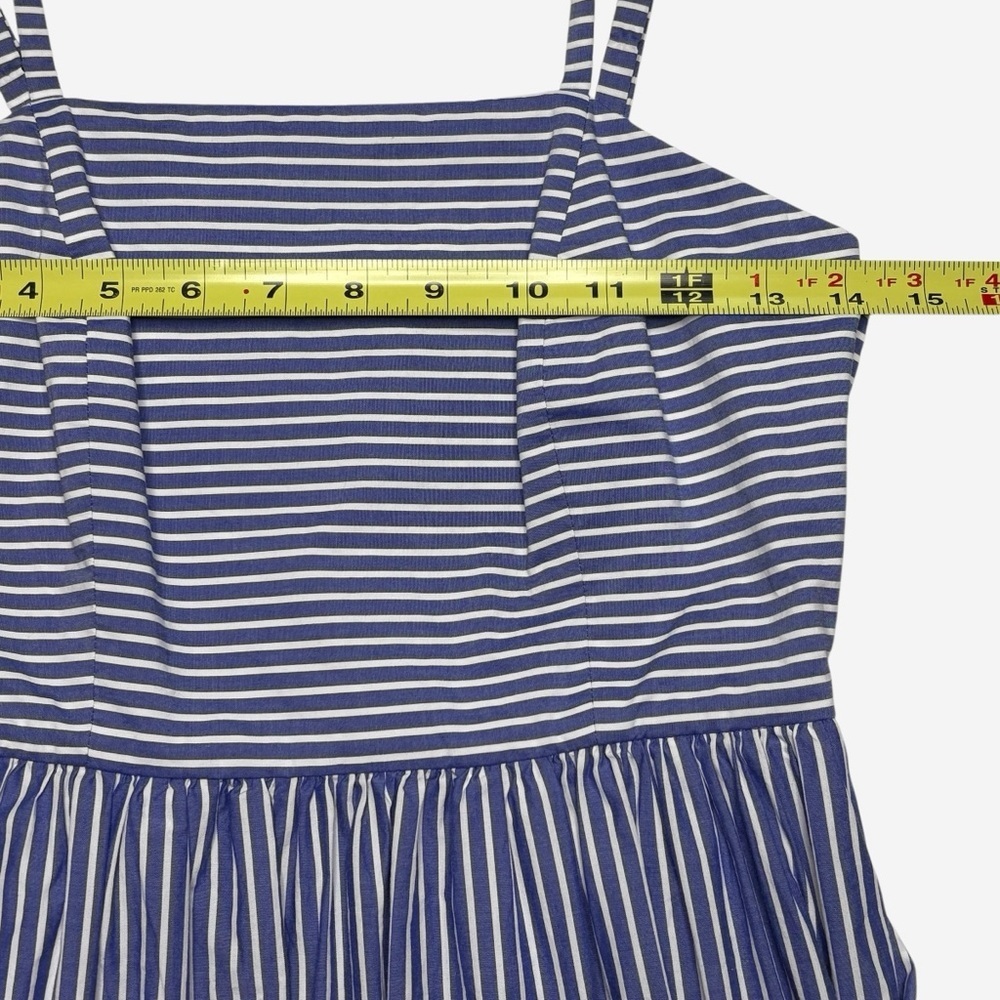 J Crew Cotton Poplin Tiered Maxi Dress Size 0 Striped Blue White Tie Waist - Picture 8 of 13